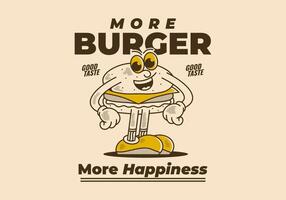More burger more happiness. Happy Standing burger character in happy face vector