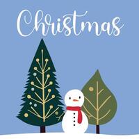 Christmas card with snowman and christmas tree vector