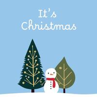 Christmas card with snowman and tree vector