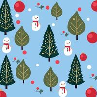 Christmas pattern with snowman and snowflakes and Christmas trees and ornaments on blue background Winter pattern vector