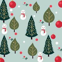 Christmas pattern with snowman and snowflakes and Christmas trees on blue background Winter pattern vector