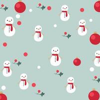 Christmas pattern with snowman and snowflakes on blue background Winter pattern vector