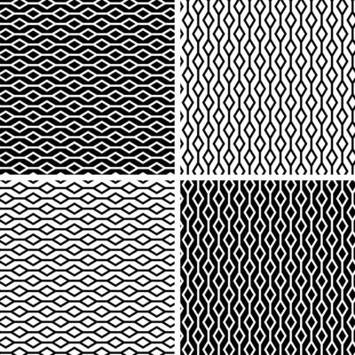 Abstract geometric seamless black white stripe pattern with diamonds