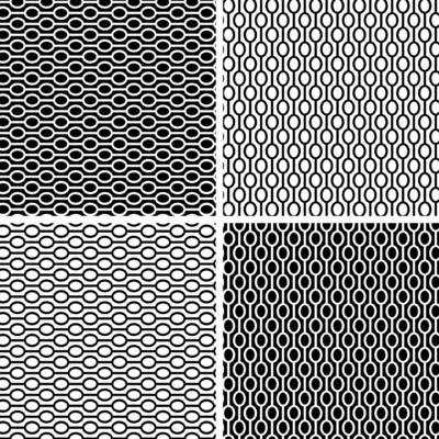 Abstract geometric seamless black white stripe pattern with ovals