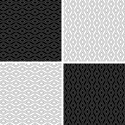 Abstract geometric seamless black white outline stripe pattern with diamonds