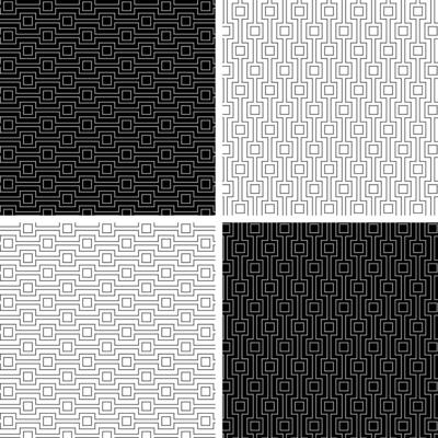 Abstract geometric seamless black white outline stripe pattern with squares
