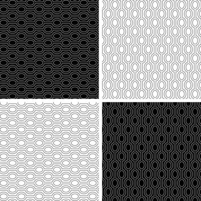 Abstract geometric seamless black white outline stripe pattern with ovals