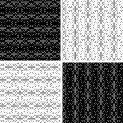Abstract geometric seamless black white outline stripe pattern with circles