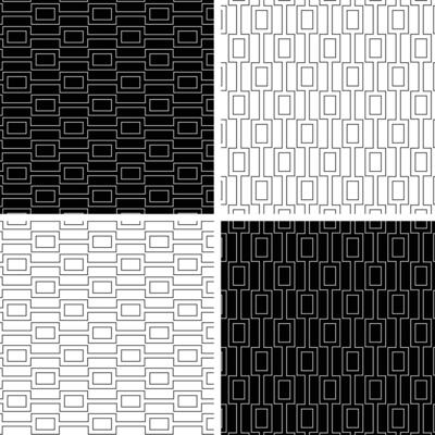 Abstract geometric seamless black white outline stripe pattern with rectangles