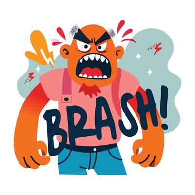 Rude man shouting sticker in flat style