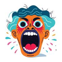 A screaming character sticker in flat style vector