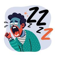 A flat style sticker of yawning character vector