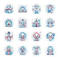 Collection of Funny Clowns Flat Style Illustrations vector