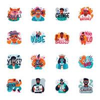 Set of Flat Style Emotion and Expression Stickers vector