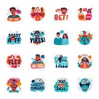 Bundle of Expressions Flat Style Stickers vector