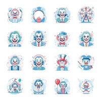 Set of Circus Jokers Flat Style Illustrations vector