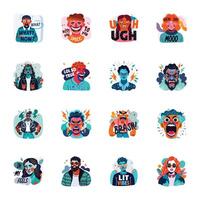 Set of Face Reactions Flat Style Stickers vector