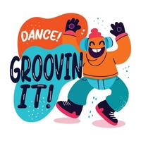 A happy character dancing, a flat style sticker vector