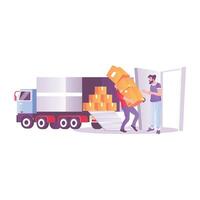 Workers loading truck, a flat style illustration vector