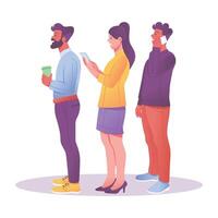 People standing in a queue, flat style illustration vector