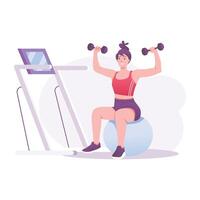 A woman doing exercise with resistance band, a flat illustration vector