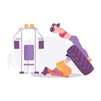 A woman doing exercise with resistance band, a flat illustration vector
