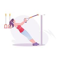 A woman doing exercise with resistance band, a flat illustration vector