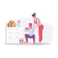 A woman doing exercise with resistance band, a flat illustration vector