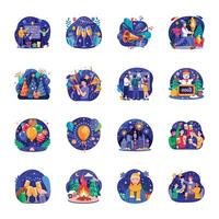 Set of Flat Style New Year Illustrations vector