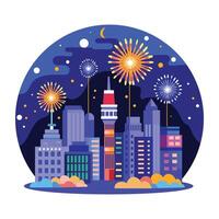 City fireworks illustration in flat style vector
