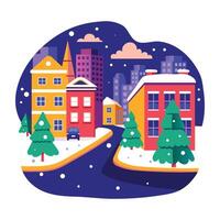 Snowfall in a city, a flat style illustration vector