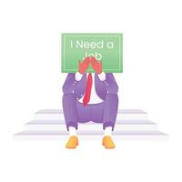 A character holding need job signboard, a flat style illustration vector