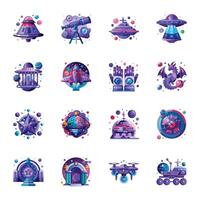 Bundle of Flat Style Astronautics Icons vector