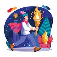 A man holding a fire torch, a flat style illustration vector