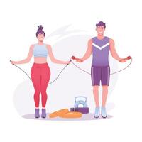 A woman doing exercise with resistance band, a flat illustration vector