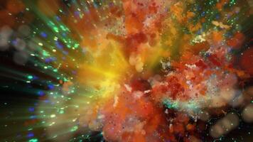 a bright galaxy made of billions of particles glows with neon and moves in space video