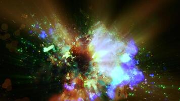 a bright galaxy made of billions of particles glows with neon and moves in space video