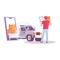 Workers loading truck, a flat style illustration vector