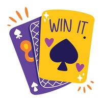 Win it typography on card, a flat style sticker vector