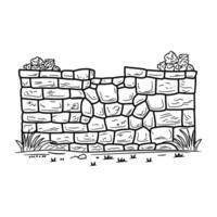 A stone wall with plants and flowers in it vector