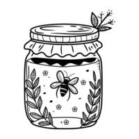 A jar with a bee inside it and leaves vector