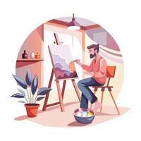 A man painting on canvas, a flat style illustration vector