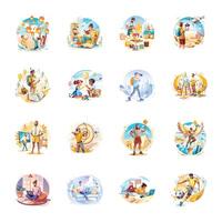 Set of Daily Lifestyle Flat Style Illustrations vector