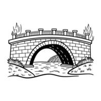 A black and white drawing of a bridge over the river vector