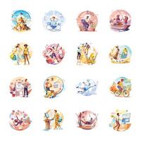 Collection of Activities Flat Style Illustrations vector