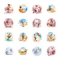 Bundle of Joyful Activities Flat Style Illustrations vector