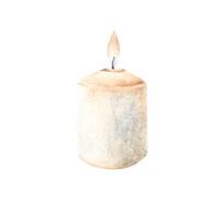 Wax Candle. Design element for cozy romantic interior. Watercolor hand drawn illustration in rustic style isolated on white background. For Christmas Advent or Greeting Cards, Invitations and prints. vector