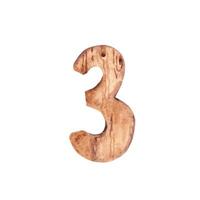 Wooden Number Three. Front view. Watercolor illustration in rustic style isolated on white background. Design element with a realistic wood texture vector
