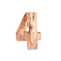 Wooden Number Four. Front view. Watercolor eco illustration isolated on white background. Design element with a realistic wooden texture vector