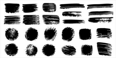 set of black abstract isolated grunge strokes shapes brushes and spots on a white background vector